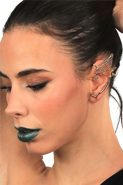 LABALABA Women's Gold Color Lacquer Plated Studded Model Left Elf Ear Earrings