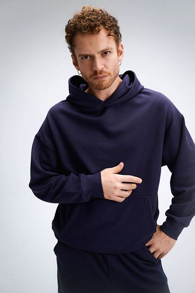 gothamvibes Ανδρικό φούτερ χωρίς χρόνο Oversize Navy Blue Hoodie