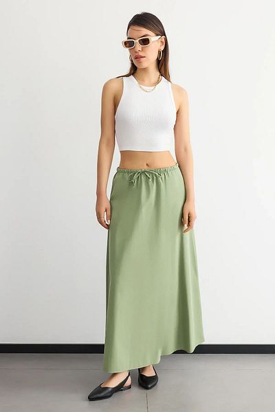 Hiccup Lace-Up Mid-Waist Long Skirt