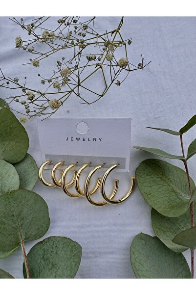 GREENSEA ÜÇLÜ SET PİRİNÇ GOLD KAPLAMA HALKA KÜPE 12 MM - 15 MM - 18 MM