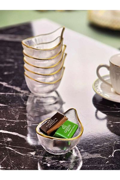 İnova Home Decor 6-Piece Oval Glass Mini Snack Bowl-Teapot Set - Gold Detailed