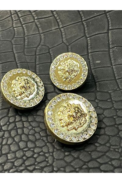 ODDA TASARIM ATÖLYESİ V.E.R.S.A.C.E - 1-40 Size Gold Colored Crystal Stone Luxury Button Set (3 Pieces)