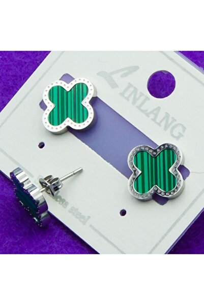ANGELSS JEWELLERY Silver Green Earrings (Clover Model Silver Green Steel Earr...