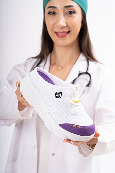 sandal spor Γυναικεία σφηνοειδής σόλα Ορθοπεδικό Διχτυωτό Sabo Doctor Nurse Hospital Cook Slippers Ss001-0278 Λευκό