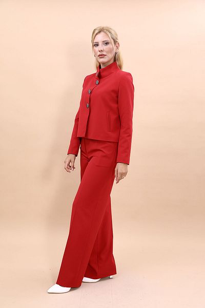 ÖNDER ÖZSOY Mini Jacket and High Waist Pleated Pants Set - Red