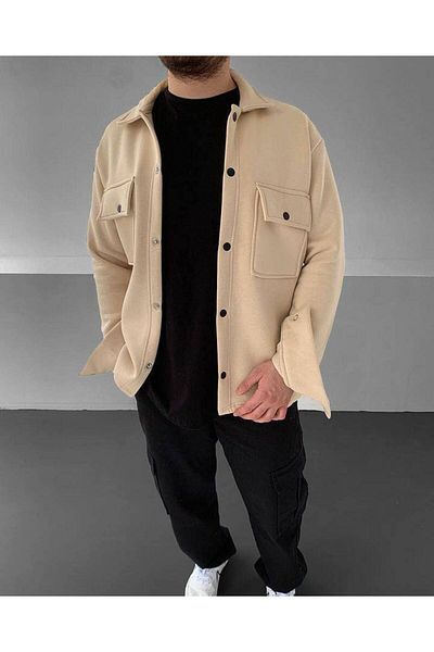İLKCET MODA Πουκάμισο φλις σε στυλ Unisex Oversize