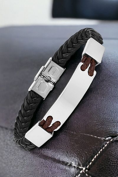 Daniel Klein Men's Bracelet - Genuine Leather, Stainless Steel Detail, Black Clip Buckle Dkeblk2001C1