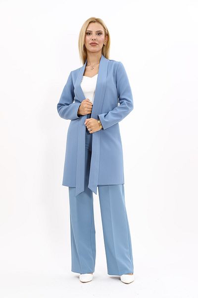 ÖNDER ÖZSOY Set jachetă japoneză albastru deschis și pantaloni largi