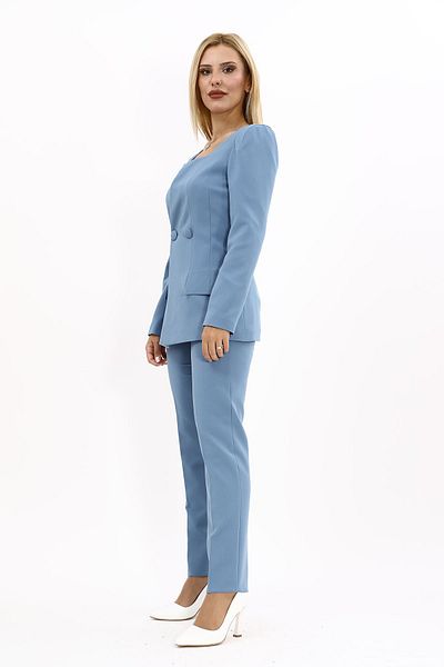 ÖNDER ÖZSOY Light Blue Vest Collar Jacket and Pipe Leg Trousers Set
