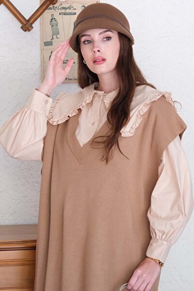 Ceylan Otantik Cămașă crop crem cu guler cu volane