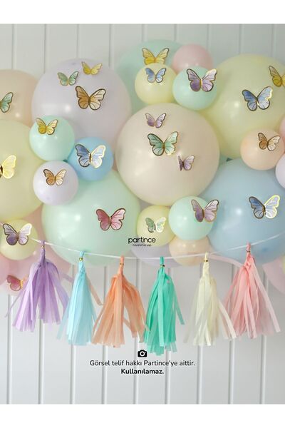 partince Pale Kelebek Püskül Konseptli Doğum Günü Balon Zinciri Parti Seti