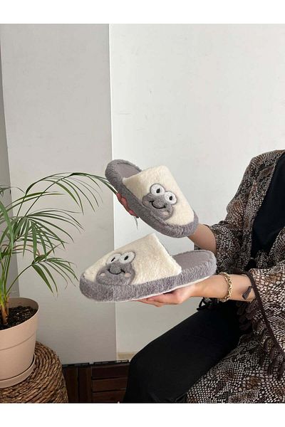 Behtah Kundura Plush Sweet Women's House Slippers - Frog Figured, Dowry and Bundle Slippers, Noiseless Thick Sole