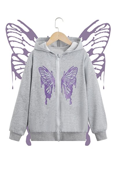 coolart سترة أطفال من القطن الأرجواني بتصميم فراشة - مطبوعة باللون الرمادي، ب...