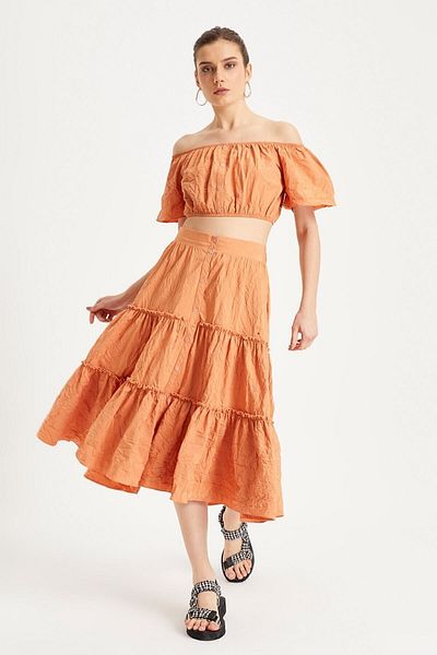 Curly Σετ μπλούζας και φούστας Burnt Orange Crop