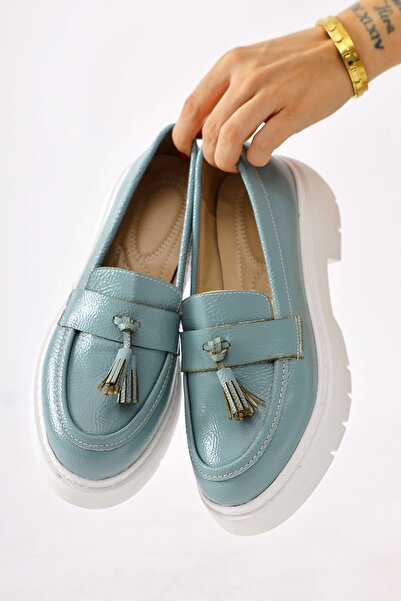 Limoya Linni Turquoise Wrinkled Patent Leather Tasseled Moccasin, Women's Loafer Shoes Opportunity Product