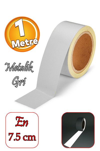 Badem10 7.5 cm 1 Mt Warning Tape - Reflective Metalized Gray Color, Night Glowing Reflector