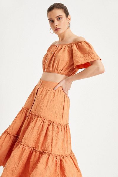 Curly Σετ μπλούζας και φούστας Burnt Orange Crop