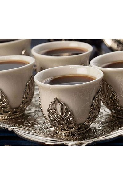 İnova Home Decor Ahsen Silver Mirra - Brown Porcelain Cup Set