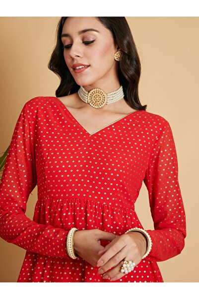 Sassafras By Styli Foil Print Tiered Maxi Dress