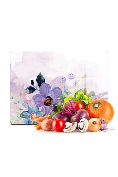 Decovetro لوح تقطيع زجاجي بنمط زهرة أرجوانية وحامل عرض - 30x40 سم