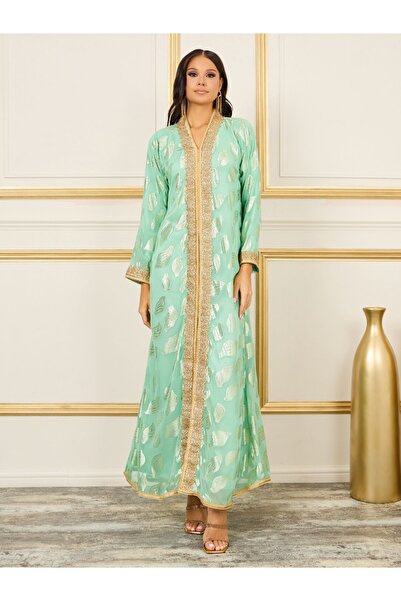 Maxim Creation By Styli Embroidered Lace Lurex Texture Sheer Jalabiya