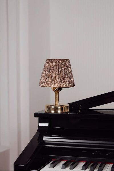 Maison Avf Modern Led Abajur Üst Kahverengi-Alt Parlak Gold Detay ( 9v Pil 75...