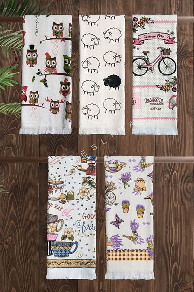 Meslina 5-Piece 40X60 Kitchen Towels - Printed, Drying Cloth and Hand and Face Towels