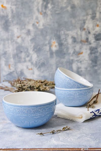 KANCAEV Lace Collection Soup Bowl, 14cm. Blue Sold as a Set of 2