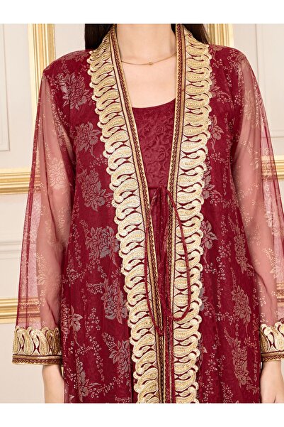 Maxim Creation By Styli Embroidered Lace Sheer Mesh Tie Up Kaftan