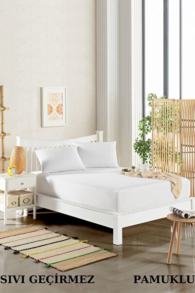 LİNDOA أبيض 100% قطن - واقي مرتبة مزدوج وفردي مقاوم للسوائل، مقاس كينغ