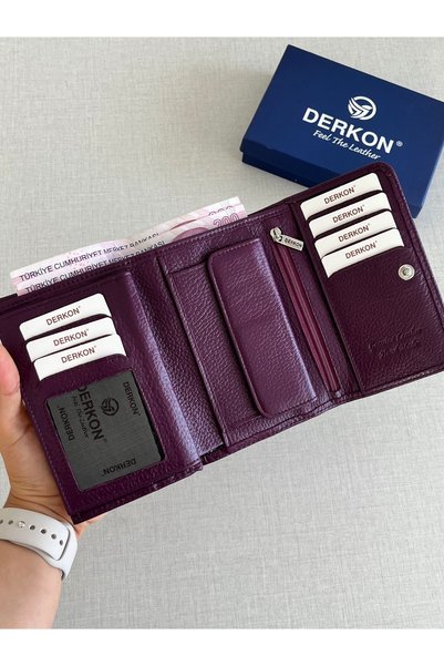DERKON Violeta Model Orta Boy Hakiki Deri Mor Renk Kadın Cüzdanı