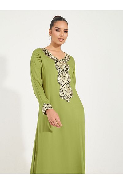 Styli Embroidered V Neck Jalabiya