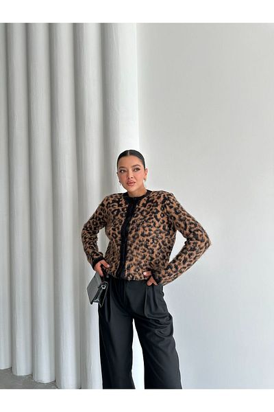 Laluvia Fekete-mustár Leopárd mintás Cardigan-th 241070
