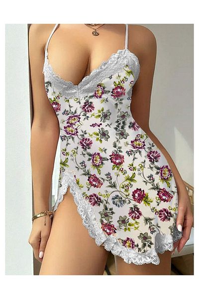 my cherie Rochie mini din dantelă florală cu bretele din satin moale