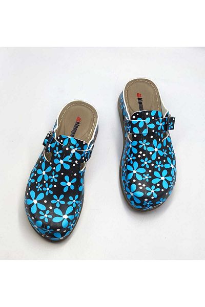 DR KLOMPA Blue Floral Printed Women's Sabo Slippers