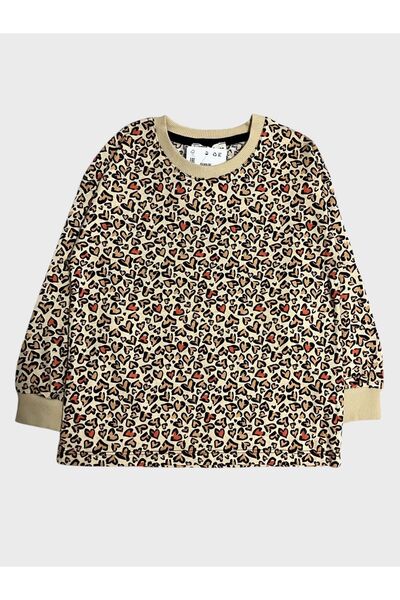Fil Kids Пижамен комплект с дълъг ръкав и леопардов мотив от кафяво за момичета, 100% памук