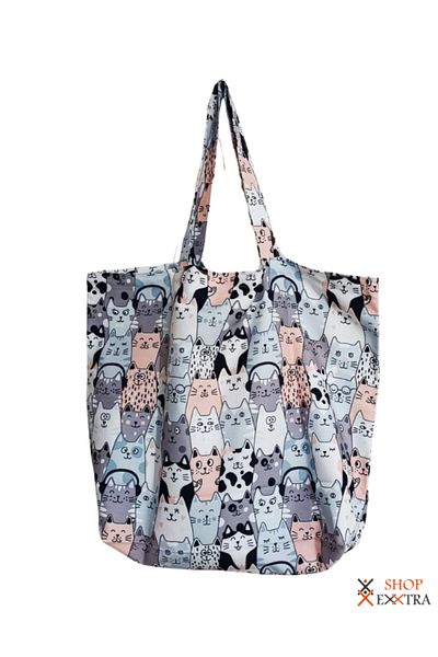 shopExxtra Geantă de plajă din in cu model Pisici care ascultă muzică - Umăr și cumpărături 54x38 cm