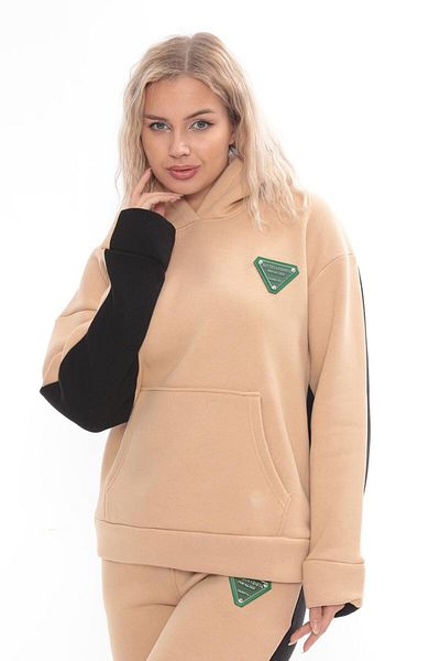 TÜKATO Μπεζ φούτερ Jogger Suit - Πίσω εμπριμέ, Oversize, Hooded Hoodie