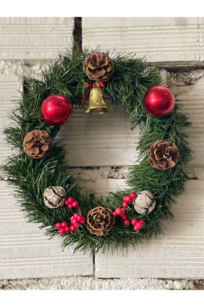 ART PINE 25cm Natural-Artificial Christmas Door Ornament - New Year Decoration Christmas Wreath