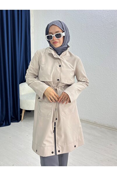 lurex moda Çift cepli trençkot