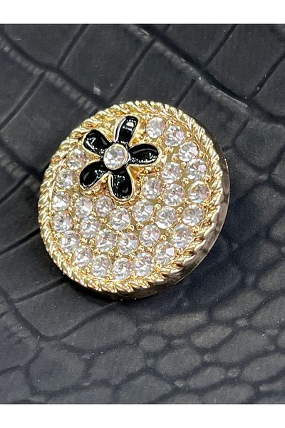 ODDA TASARIM ATÖLYESİ Gold Colored Luxury Special Design - Crystal Stone Minimal Flower Detailed Large Button (1 Piece)