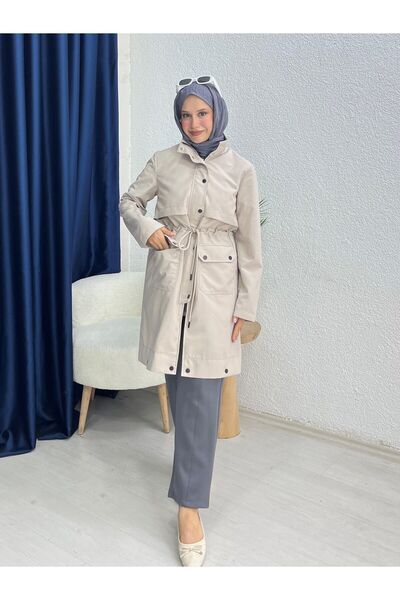 lurex moda Çift cepli trençkot