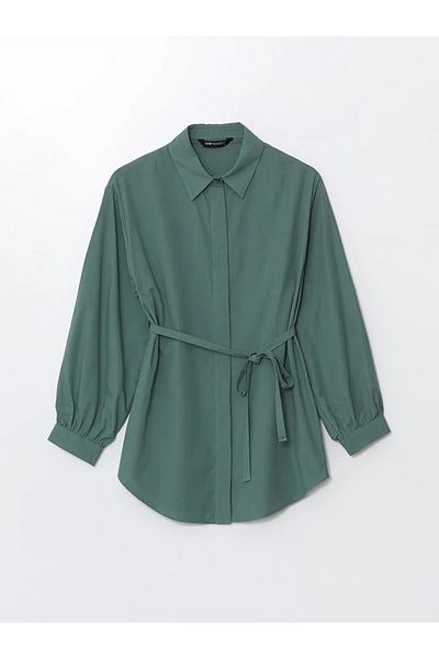 LC Waikiki Lcw Modest Dark Green Plain Oversize Poplin Women's Shirt Tunic