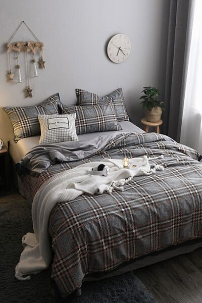 İQON Fitted Sheet Duvet Cover Set Double Nordic Style Gray