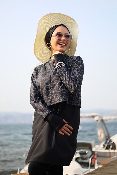 Minel Μαύρο Μαγιό Hijab - Κοντό, Σετ 2 K-051