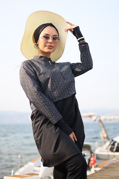 Minel Μαύρο Μαγιό Hijab - Κοντό, Σετ 2 K-051