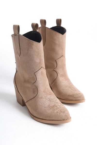 SEEM & BE Elvira Suede Κεντημένες Μπότες Cowboy Mink - Western Women