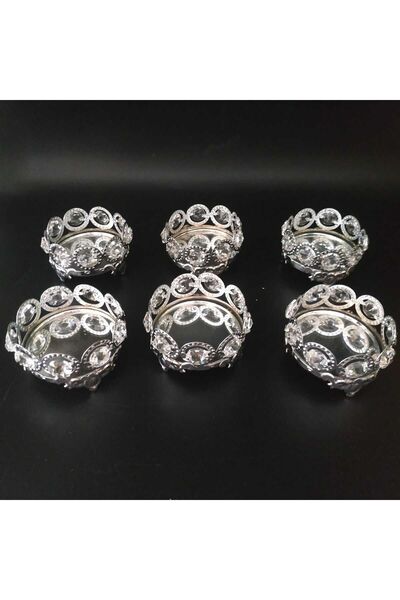 HİLALKRİSTAL Κρυστάλλινη Πολυτελής Πιατέλα Σνακ-Πιατέλα Λουκούμι-Εδέσματα-Χρώμιο-Ασημί 6 Τεμάχια