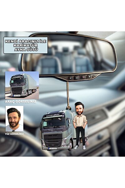 MK Kendi Aracınızla Kişiye Özel Karikatür Tırcı Tasarım Ahşap Mdf Dikiz Ayna ...