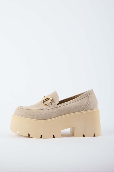 selinshoes Beige Suede Maky Thick Sole Women's Loafer